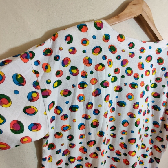 EXTRA ELEMENTS Vintage White Multicolor Circle Candy Ball Funky Print Shirt L - Picture 7 of 9